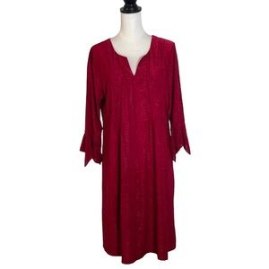 Shannon Ford Cranberry Notch Neck Long Bell Sleeve Shift Dress L